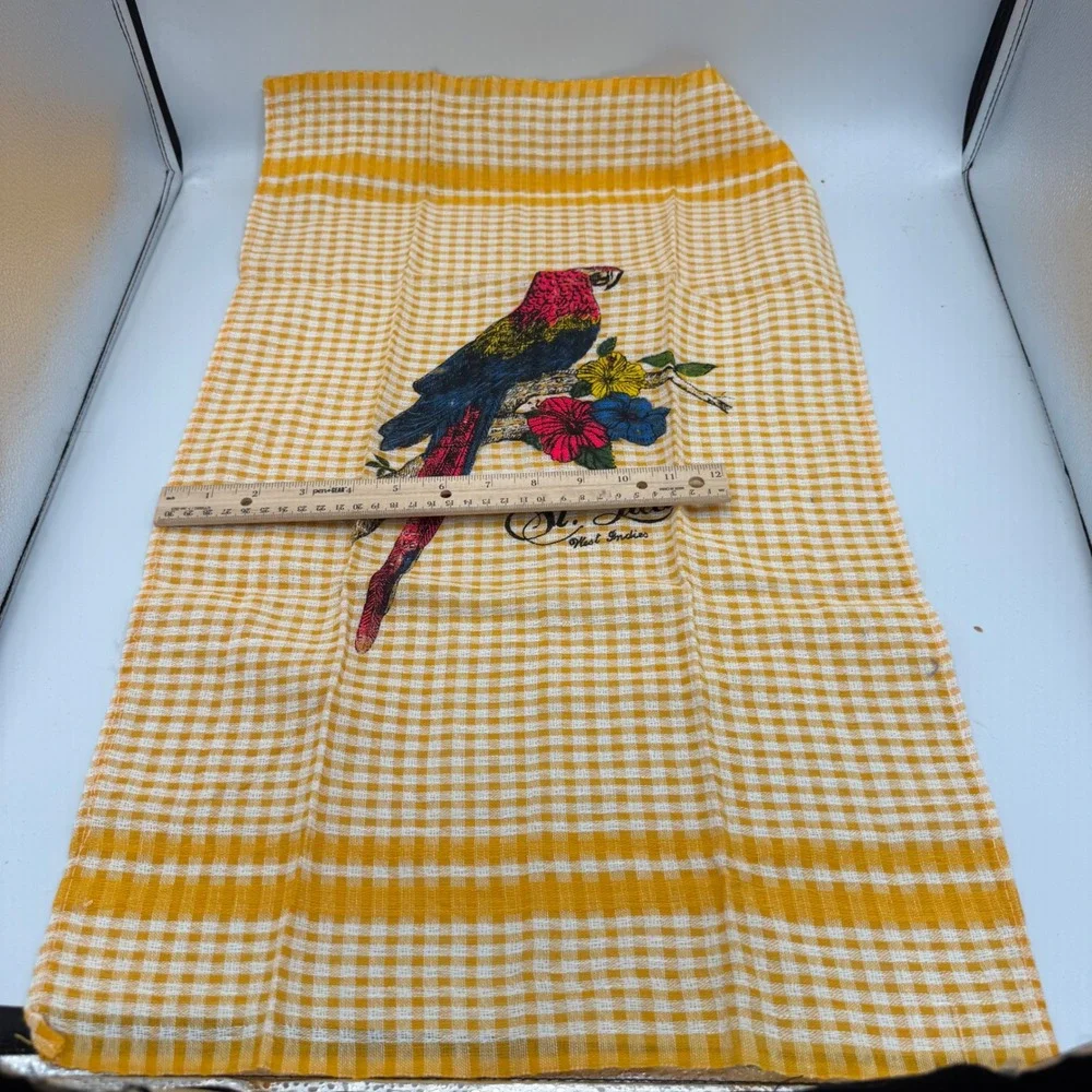 Vintage 60s 70s St Lucia West Indies Tea Towels Set of 3 Crisp Gingham NWOT